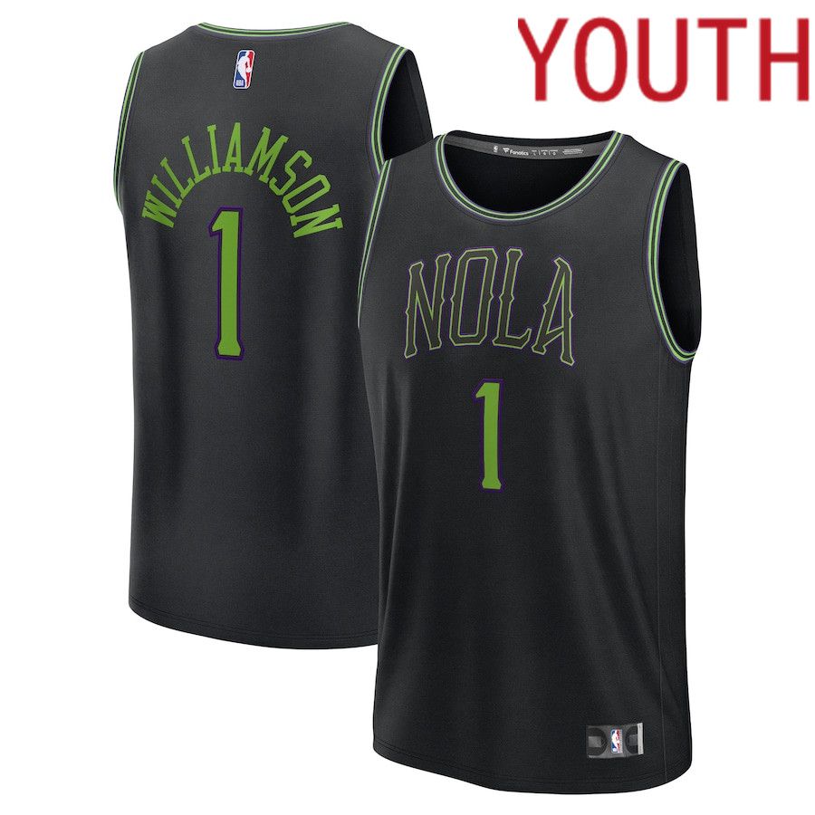 Youth New Orleans Pelicans #1 Zion Williamson Fanatics Branded Black City Edition 2023-24 Fast Break NBA Jersey